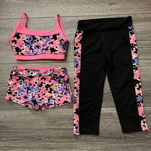 Danskin Freestyle Girl's Activewear 3pc Set size 4 5 Short, Top, Capri Pants